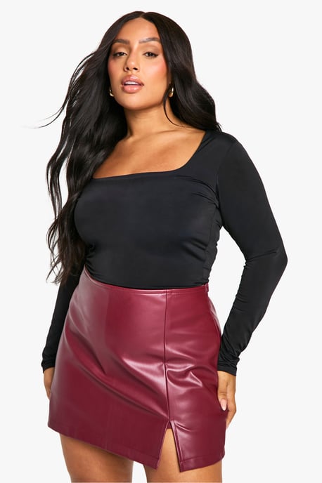 Plus Pu Split Hem Skort - Image 1
