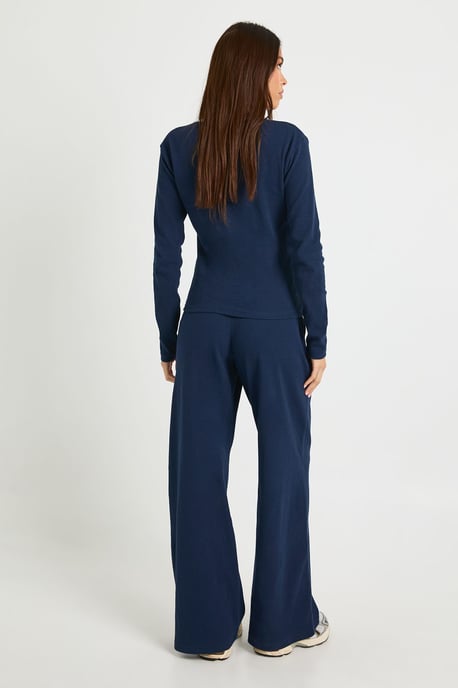 Contrast Binding Henley Button Down Top & Trouser Co Ord - Image 2