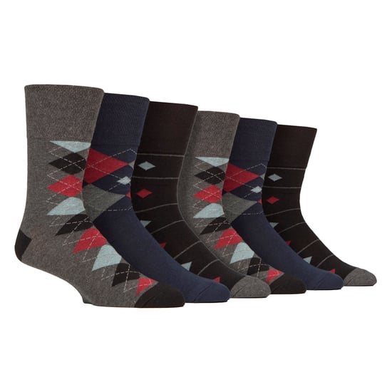 6 Pairs Mens Cotton Socks | Patterned Soft Non-Binding Everyday Socks - Image 1