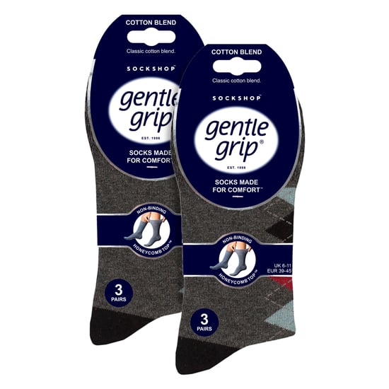 6 Pairs Mens Cotton Socks | Patterned Soft Non-Binding Everyday Socks - Image 2