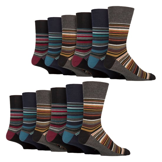12 Pairs Mens Cotton Socks | Patterned Soft Non-Binding Everyday Socks - Image 1