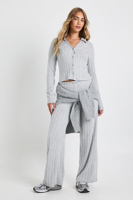 Brushed Rib Wide Leg Trouser - Image 1