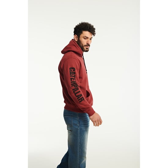 Caterpillar Varumärkesbanderoll Bomulls Hoodie för Män i Röd - Image 3