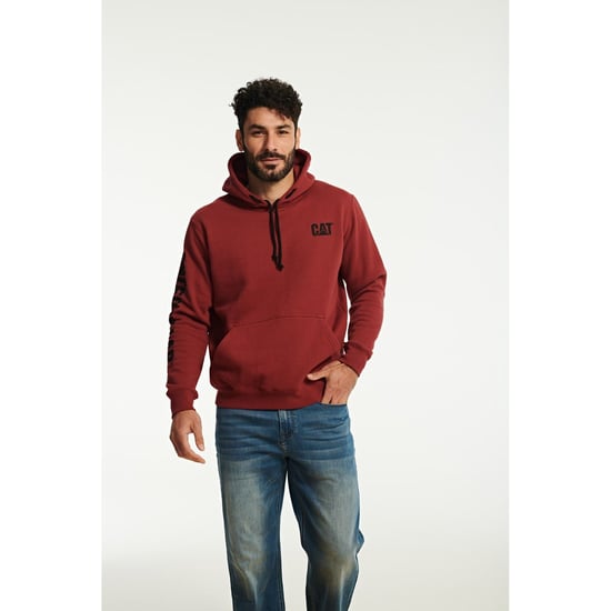 Caterpillar Varumärkesbanderoll Bomulls Hoodie för Män i Röd - Image 4