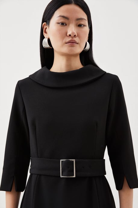 Petite Tailored Structured Crepe Roll Neck Pencil Midi Dress - Image 2