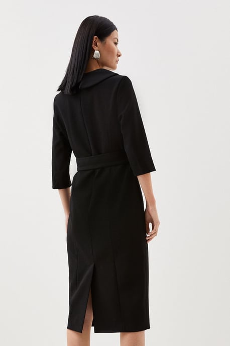 Petite Tailored Structured Crepe Roll Neck Pencil Midi Dress - Image 3