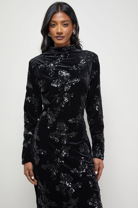 Velvet Sequin High Neck Backless Midaxi Dress - Image 2