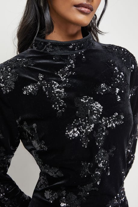 Velvet Sequin High Neck Backless Midaxi Dress - Image 5
