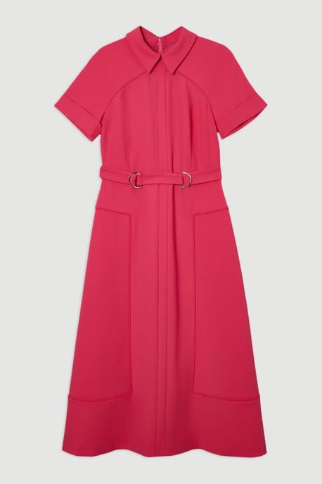 Compact Stretch Tab Detail Full Skirted Midi Dress - Image 4