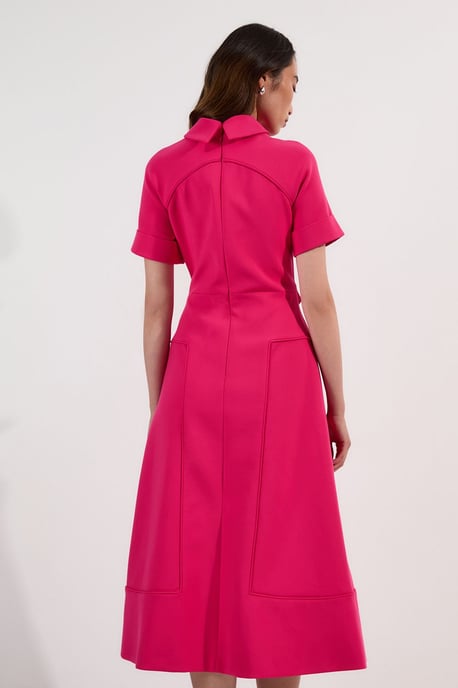 Compact Stretch Tab Detail Full Skirted Midi Dress - Image 5