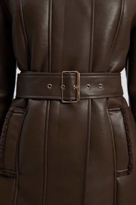 Faux Fur Aviator Longline Coat - Image 3