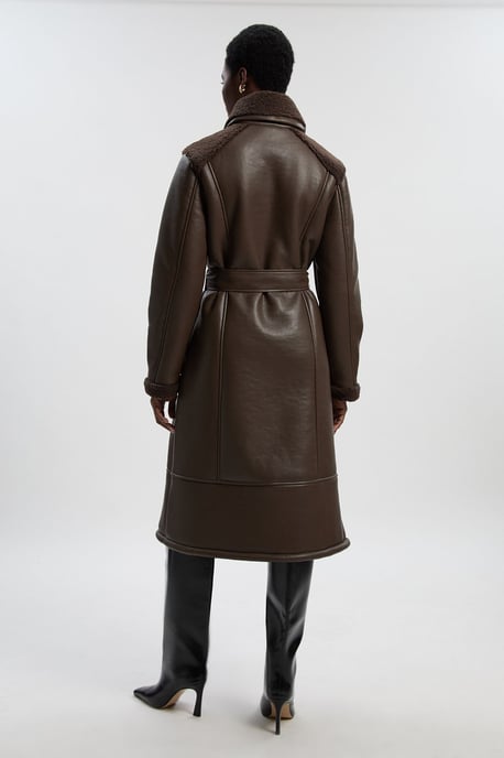 Faux Fur Aviator Longline Coat - Image 5