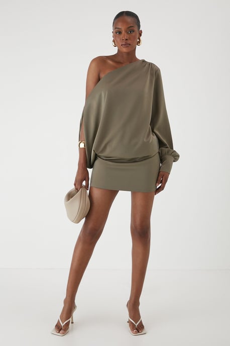 One Shoulder Satin Mini Dress - Image 1