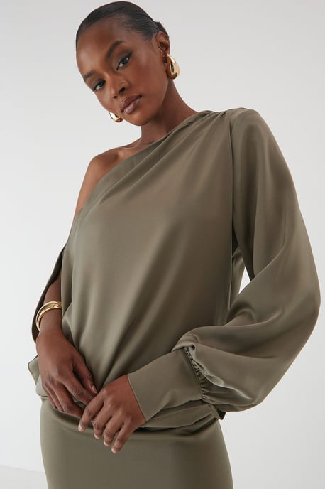 One Shoulder Satin Mini Dress - Image 4