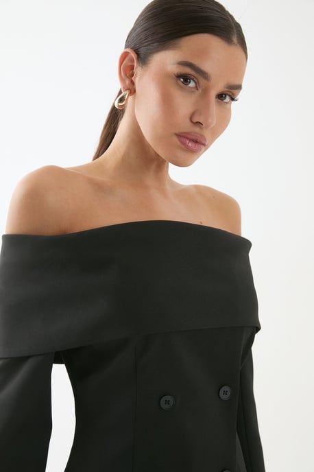 Double Breasted Bardot Blazer Dress - Image 4