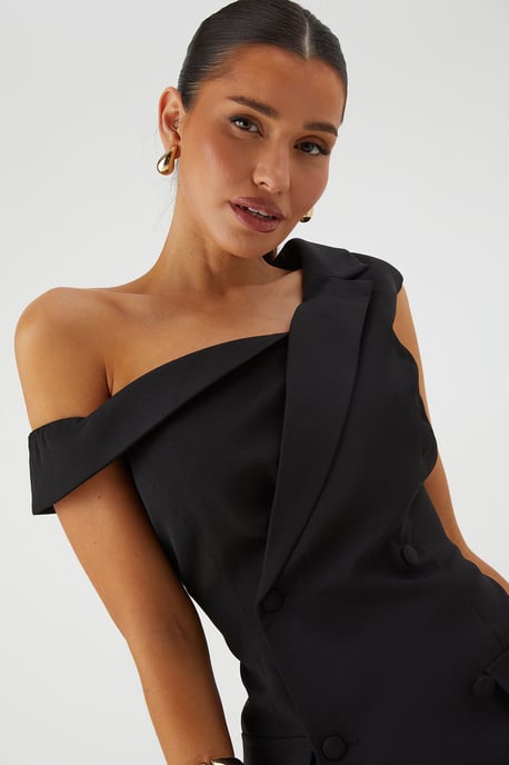 Off Shoulder Double Breasted Blazer Dress - Image 4