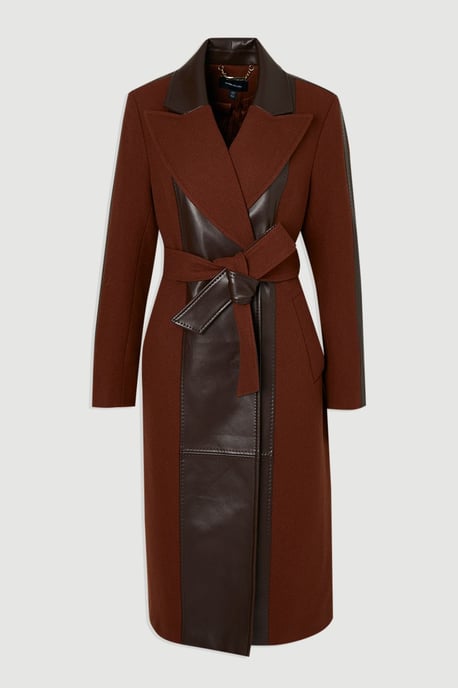 Wool PU Mix Belted Midi Coat - Image 4