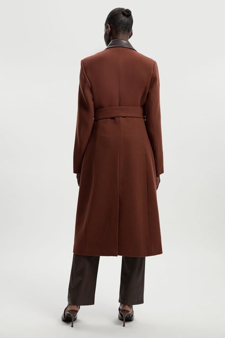 Wool PU Mix Belted Midi Coat - Image 6