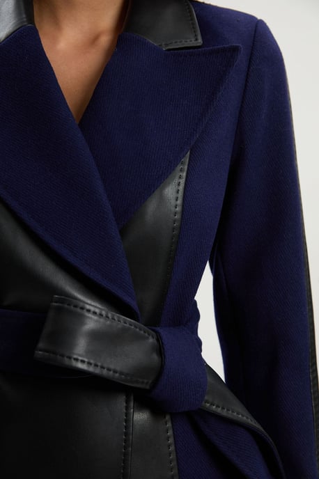 Wool PU Mix Belted Midi Coat - Image 2