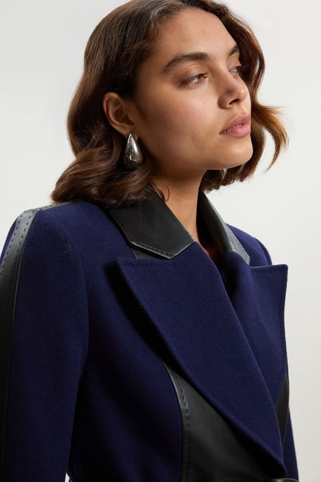 Wool PU Mix Belted Midi Coat - Image 3