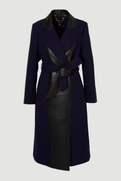 Wool PU Mix Belted Midi Coat - Image 4