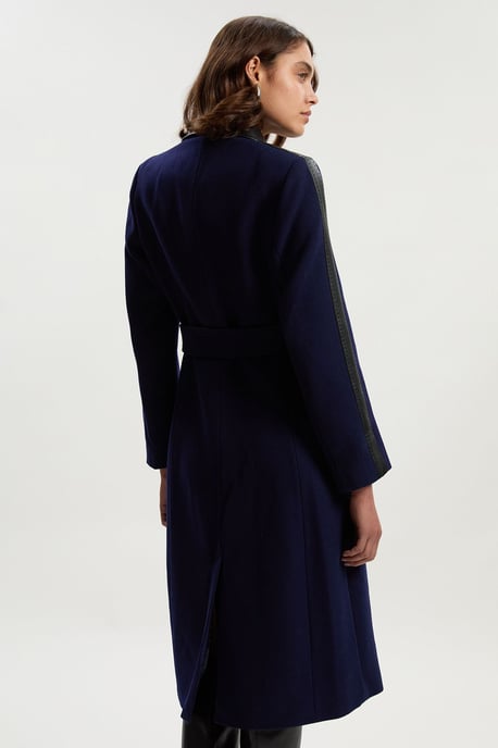 Wool PU Mix Belted Midi Coat - Image 5