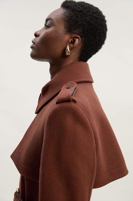 Wool Pu Mix Tailored Belted Trench Maxi Coat - Image 3