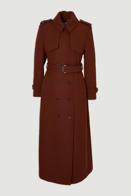 Wool Pu Mix Tailored Belted Trench Maxi Coat - Image 4