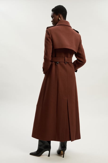Wool Pu Mix Tailored Belted Trench Maxi Coat - Image 6