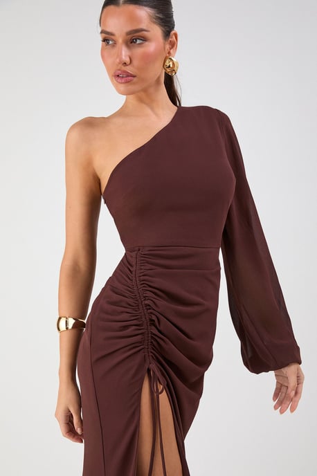 One Shoulder Ruched Detail Maxi Dress - Image 3