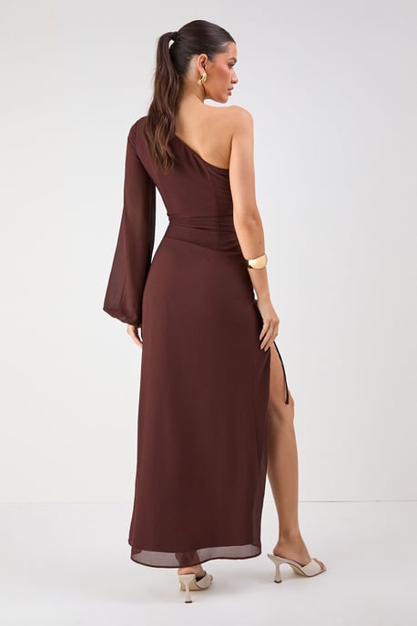One Shoulder Ruched Detail Maxi Dress - Image 4