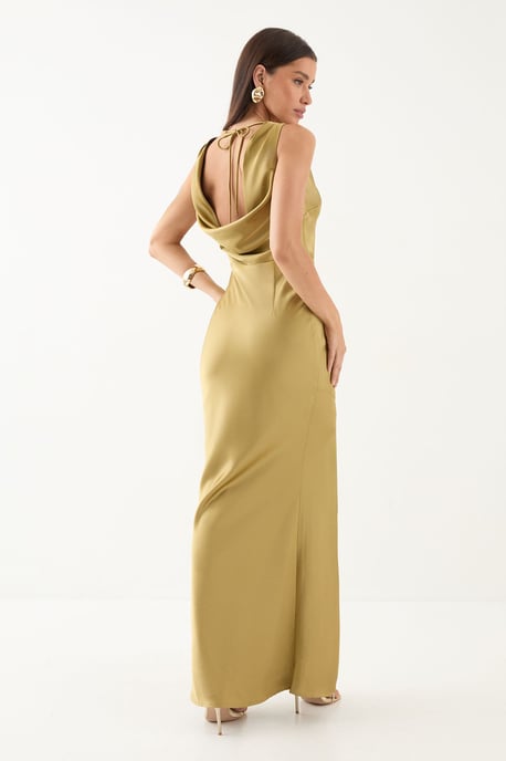 High Neck Cowl Back Bridesmaid Dress - Image 3