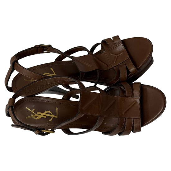 Saint Laurent Tribute Platform Sandalen in Bruin Leer - Image 5