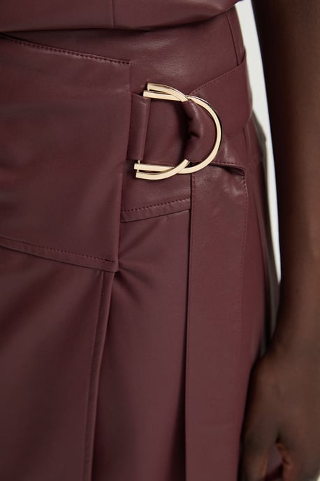 Faux Leather Tie Detail Wrap Midi Skirt - Image 2