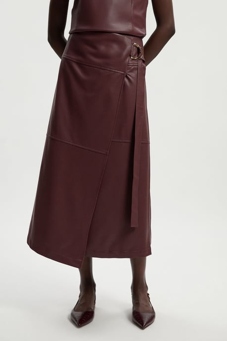 Faux Leather Tie Detail Wrap Midi Skirt - Image 3