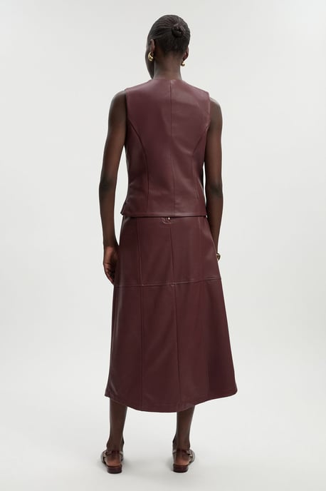 Faux Leather Tie Detail Wrap Midi Skirt - Image 5