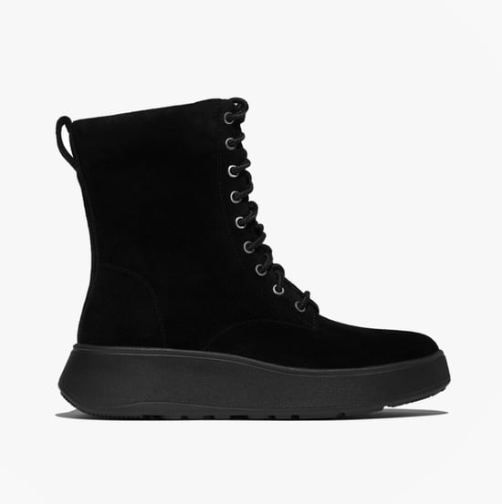 Fitflop F-mode Suede Lace-up Flatform Ladies Ankle Boots All Black - Image 1