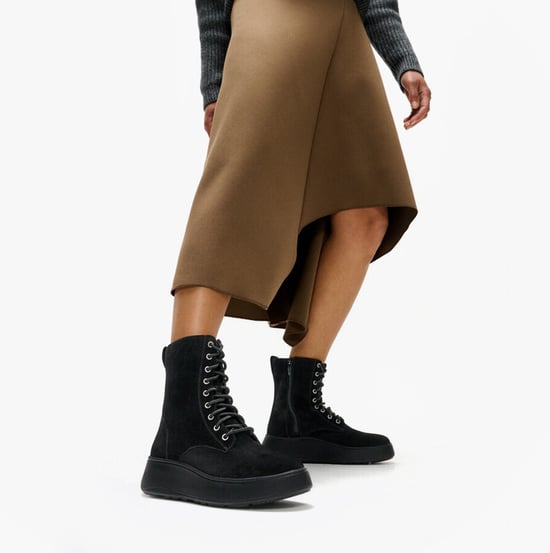 Fitflop F-mode Suede Lace-up Flatform Ladies Ankle Boots All Black - Image 2
