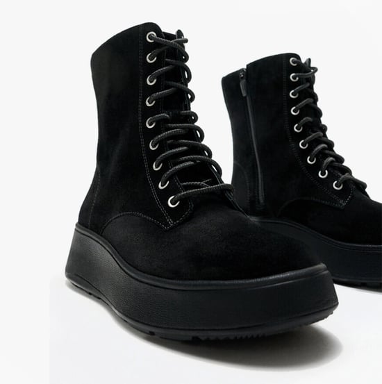 Fitflop F-mode Suede Lace-up Flatform Ladies Ankle Boots All Black - Image 3