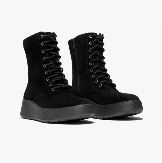 Fitflop F-mode Suede Lace-up Flatform Ladies Ankle Boots All Black - Image 4