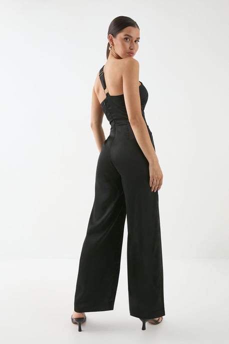 Satin One Shoulder Key Hole Jumpsuit - Image 3