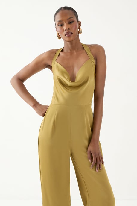 Satin Cowl Halter Neck Jumpsuit - Image 2
