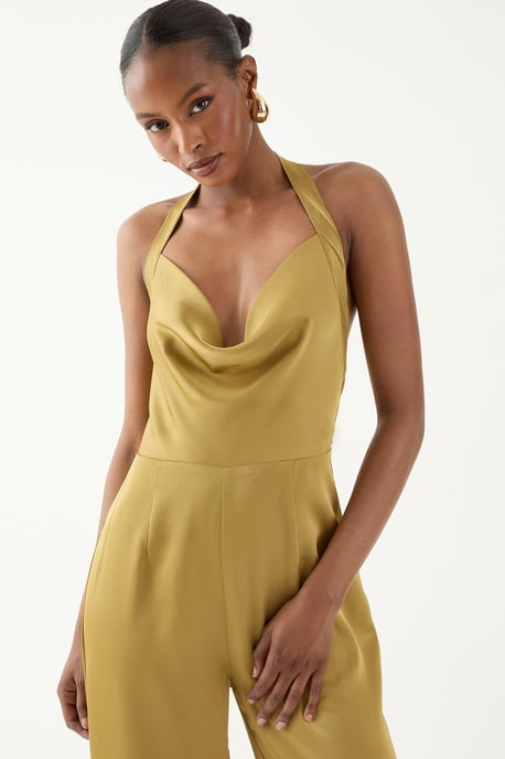 Satin Cowl Halter Neck Jumpsuit - Image 3