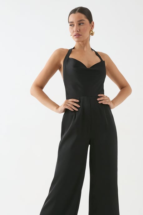 Satin Cowl Halter Neck Jumpsuit - Image 4