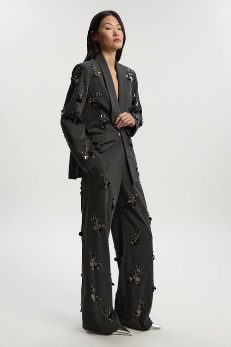 Petite Cluster Sequin & Crystal Embellished Tailored Wide Leg Trouser - Image 1