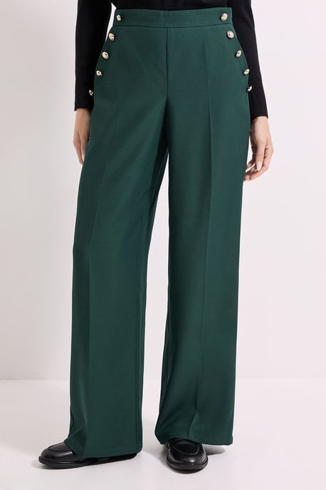 Military Button Detail Wide Leg Trouser - Image 2
