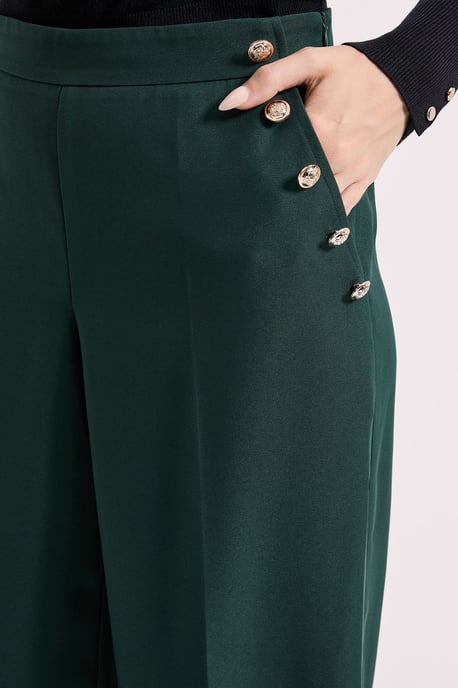 Military Button Detail Wide Leg Trouser - Image 3