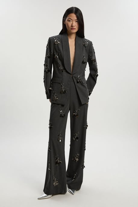 Cluster Sequin & Crystal Embellished Tailored Wide Leg Trouser - Image 1