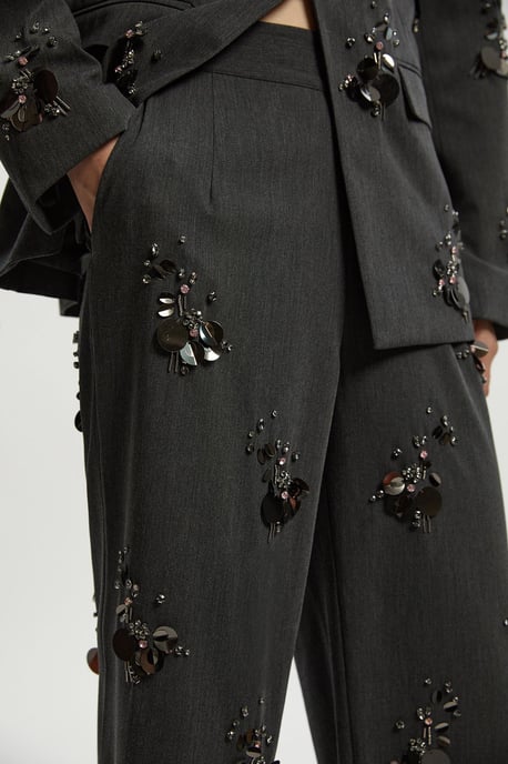 Cluster Sequin & Crystal Embellished Tailored Wide Leg Trouser - Image 3