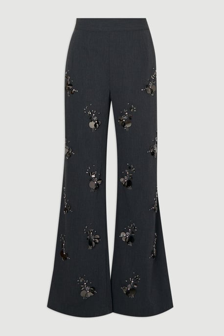Cluster Sequin & Crystal Embellished Tailored Wide Leg Trouser - Image 4